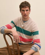 Cotton Rugby Stripe Marled Henley Sweater
