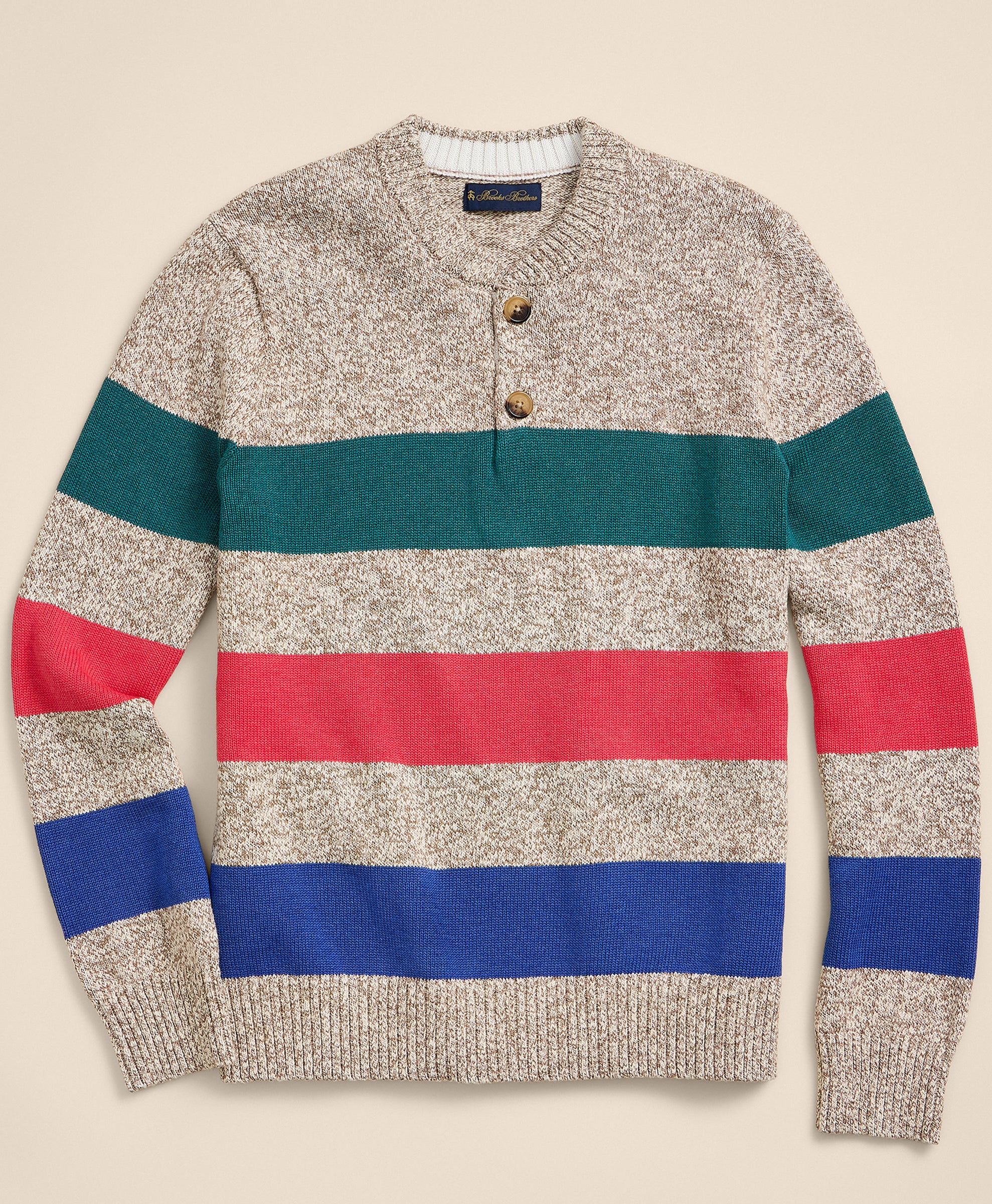Cotton Rugby Stripe Marled Henley Sweater