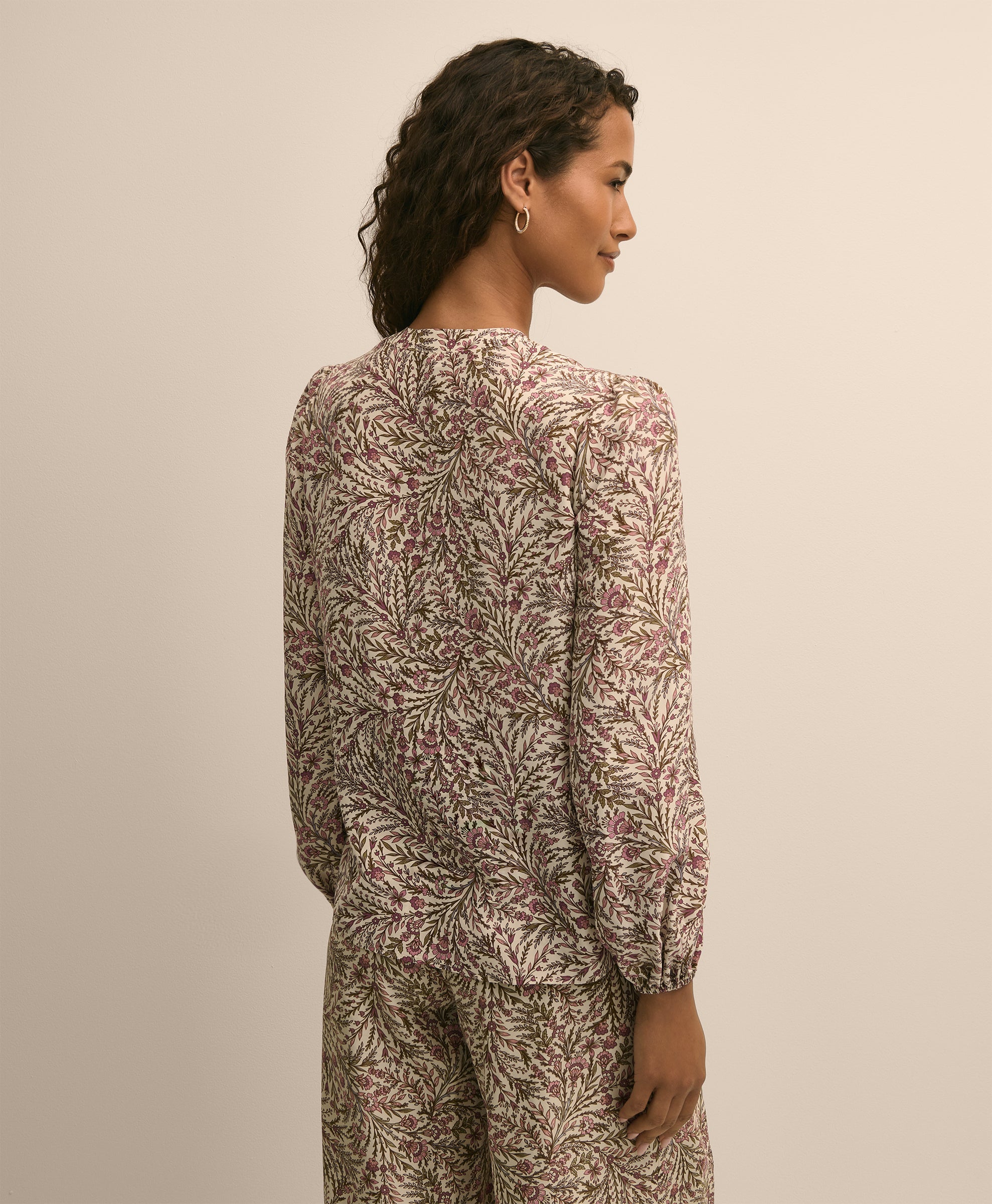 BLS SLK HAB FLORAL BALLOON SLEEVE CREAM