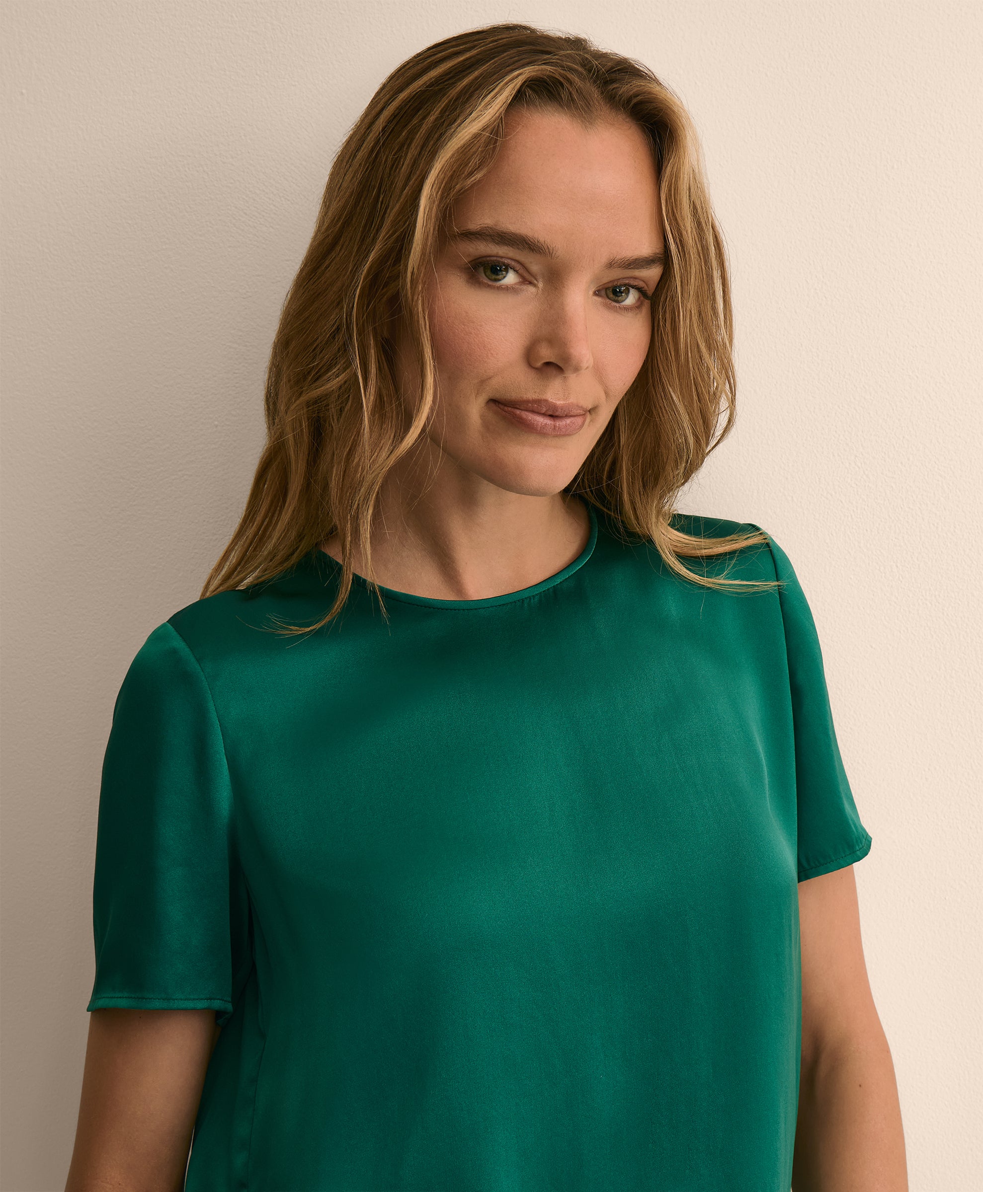 Short-Sleeve Top in Washable Silk Charmeuse