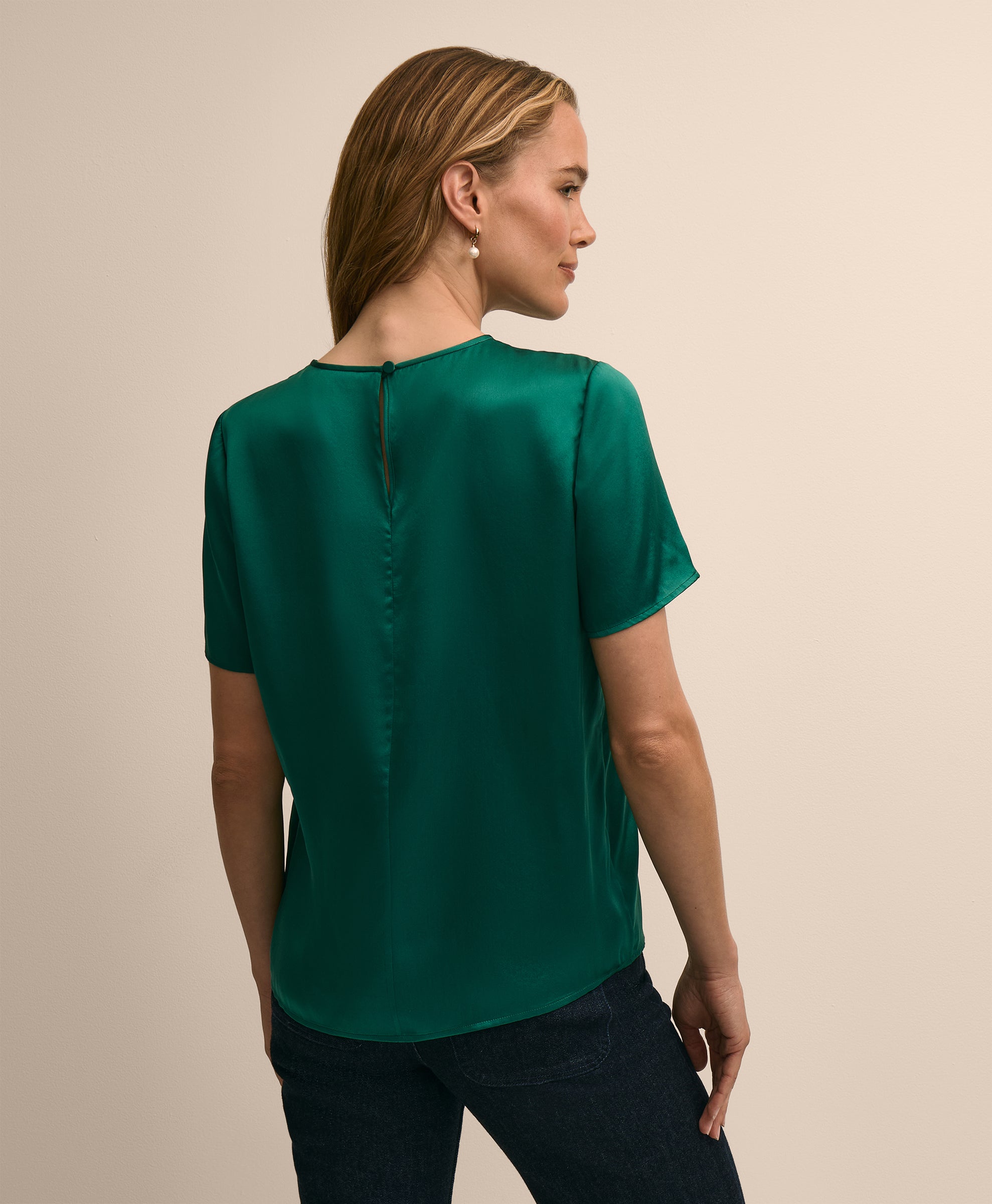 Short-Sleeve Top in Washable Silk Charmeuse