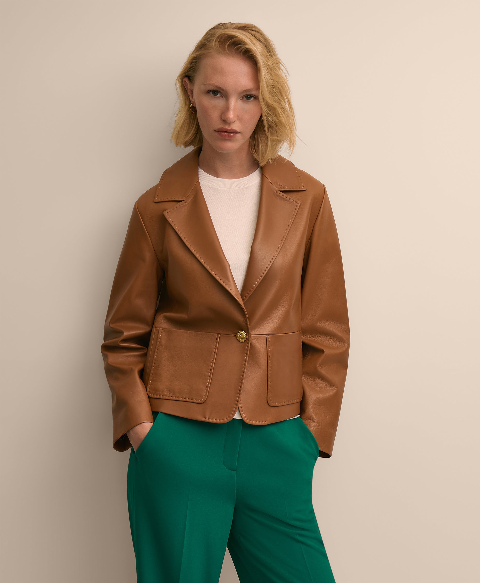Leather Cropped Tailored Jacket