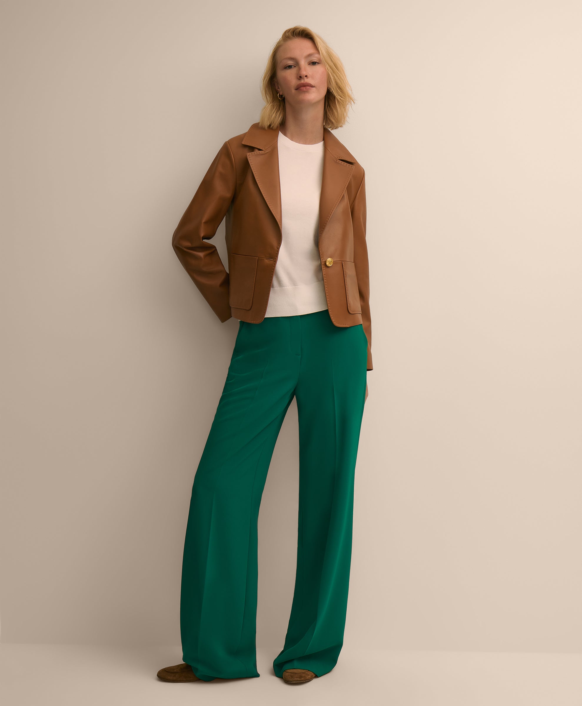Leather Cropped Tailored Jacket