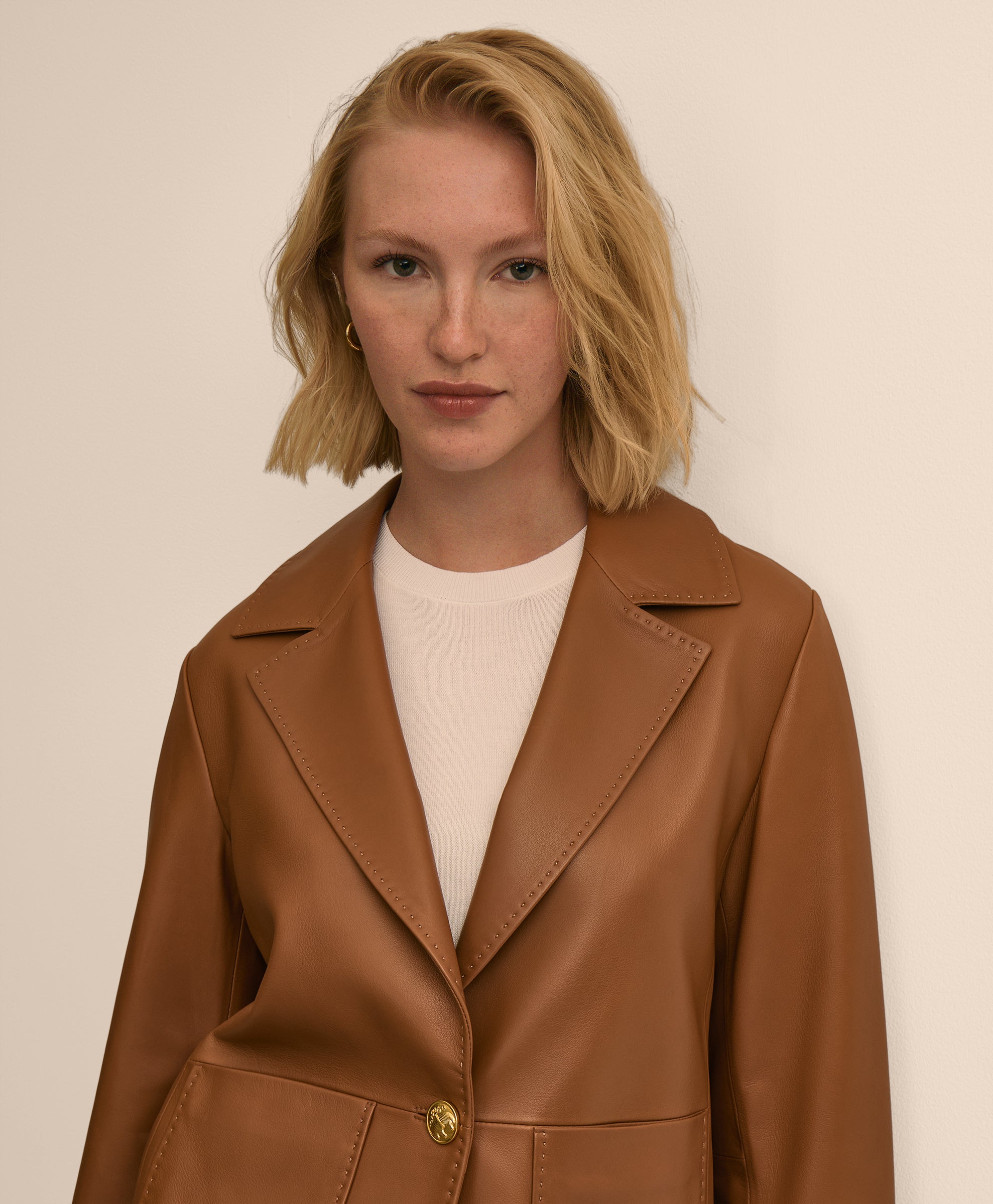 Leather Cropped Tailored Jacket