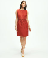 Embroidered Blouson Sheath Dress In Linen