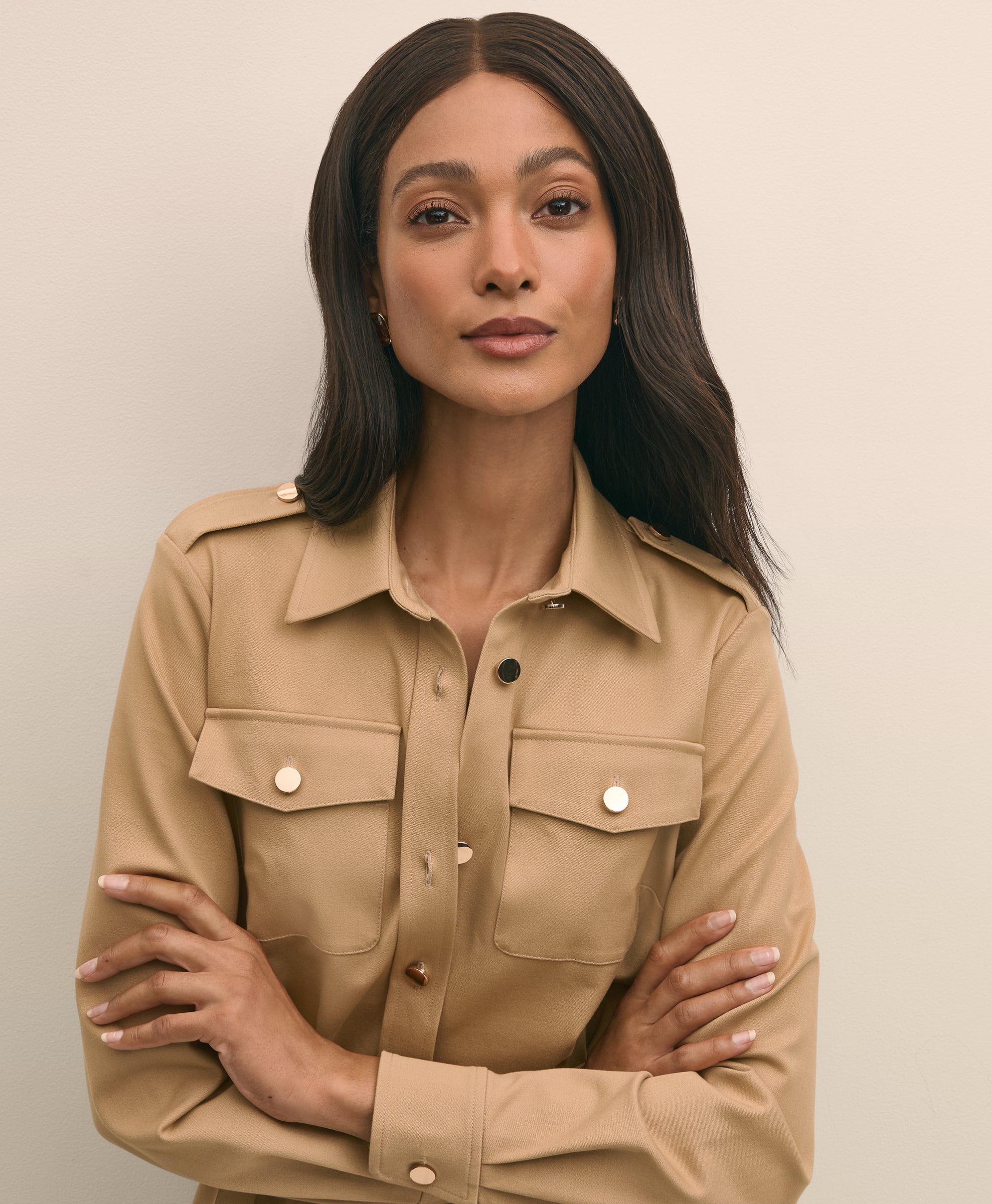 DRS CTN TWLL LS 2 PCKT SNAP FRONT Incens