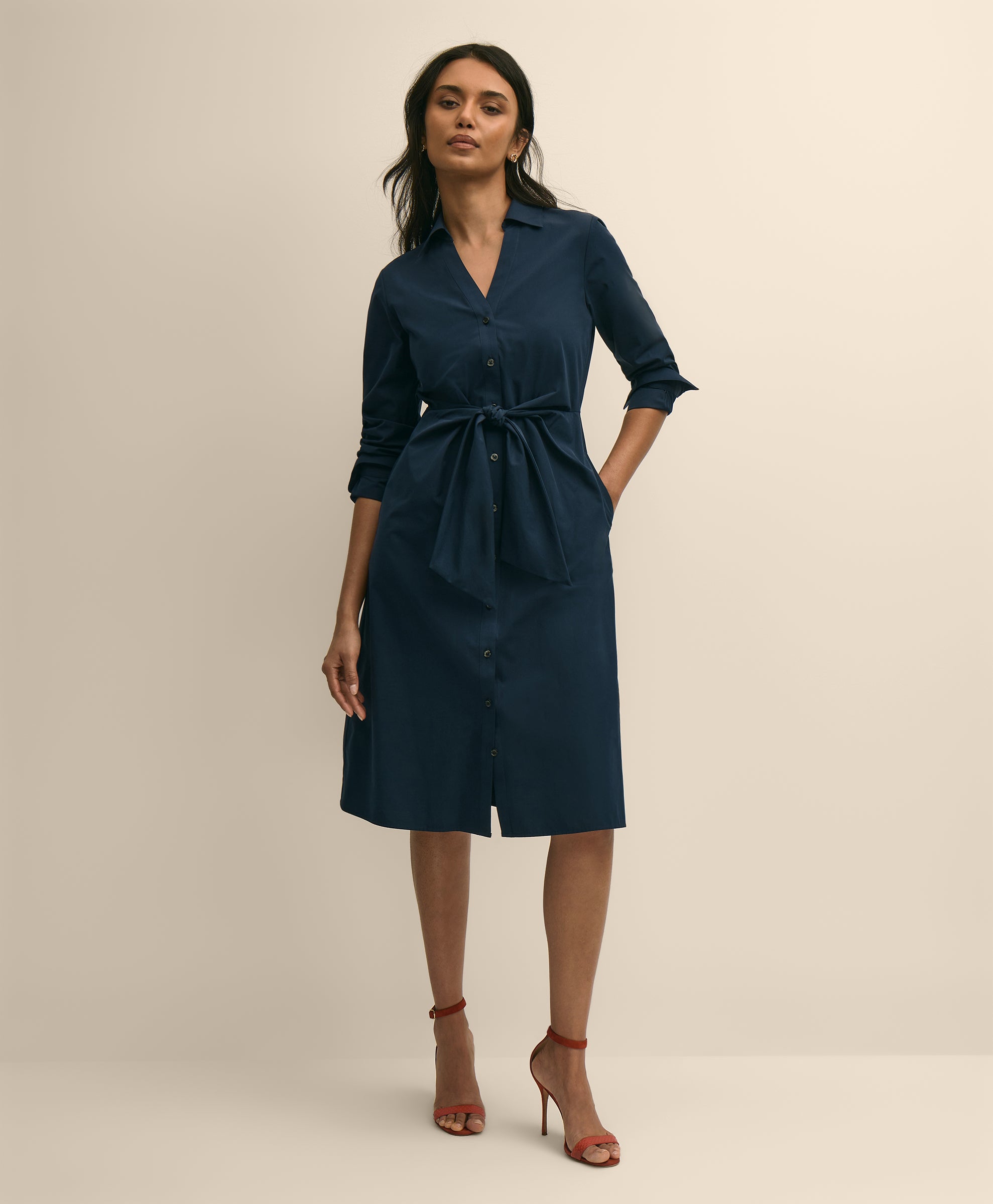 DRS CTN PPLN SHRT DRS WRAP TIE WAIST NAV