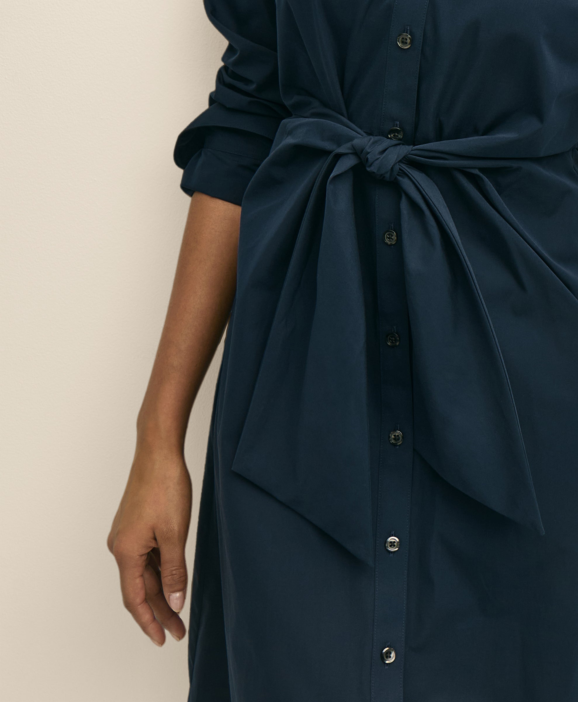 DRS CTN PPLN SHRT DRS WRAP TIE WAIST NAV