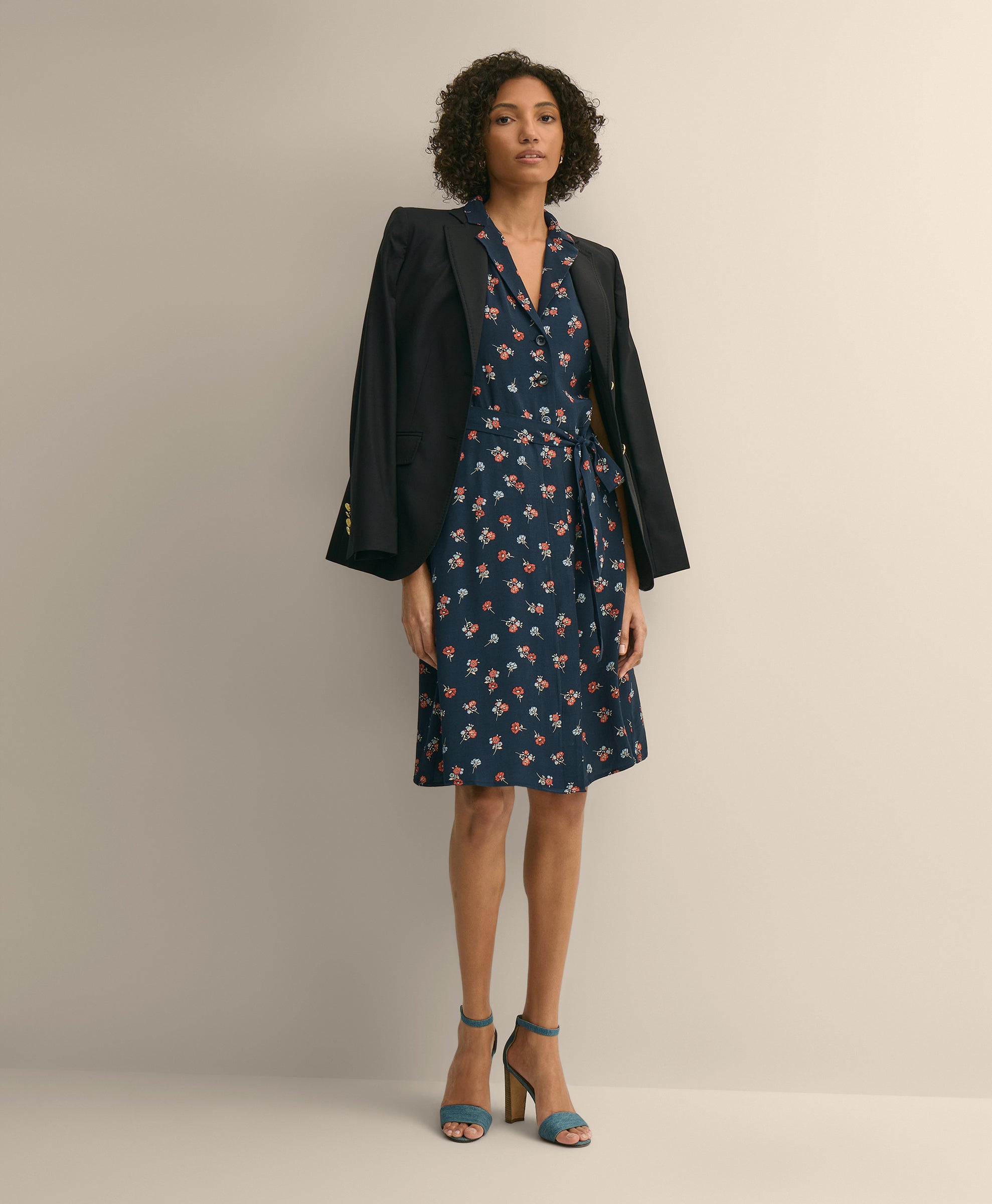 DRS VSCS CDC FLORAL SS SHIRTDRESS KNOTCH