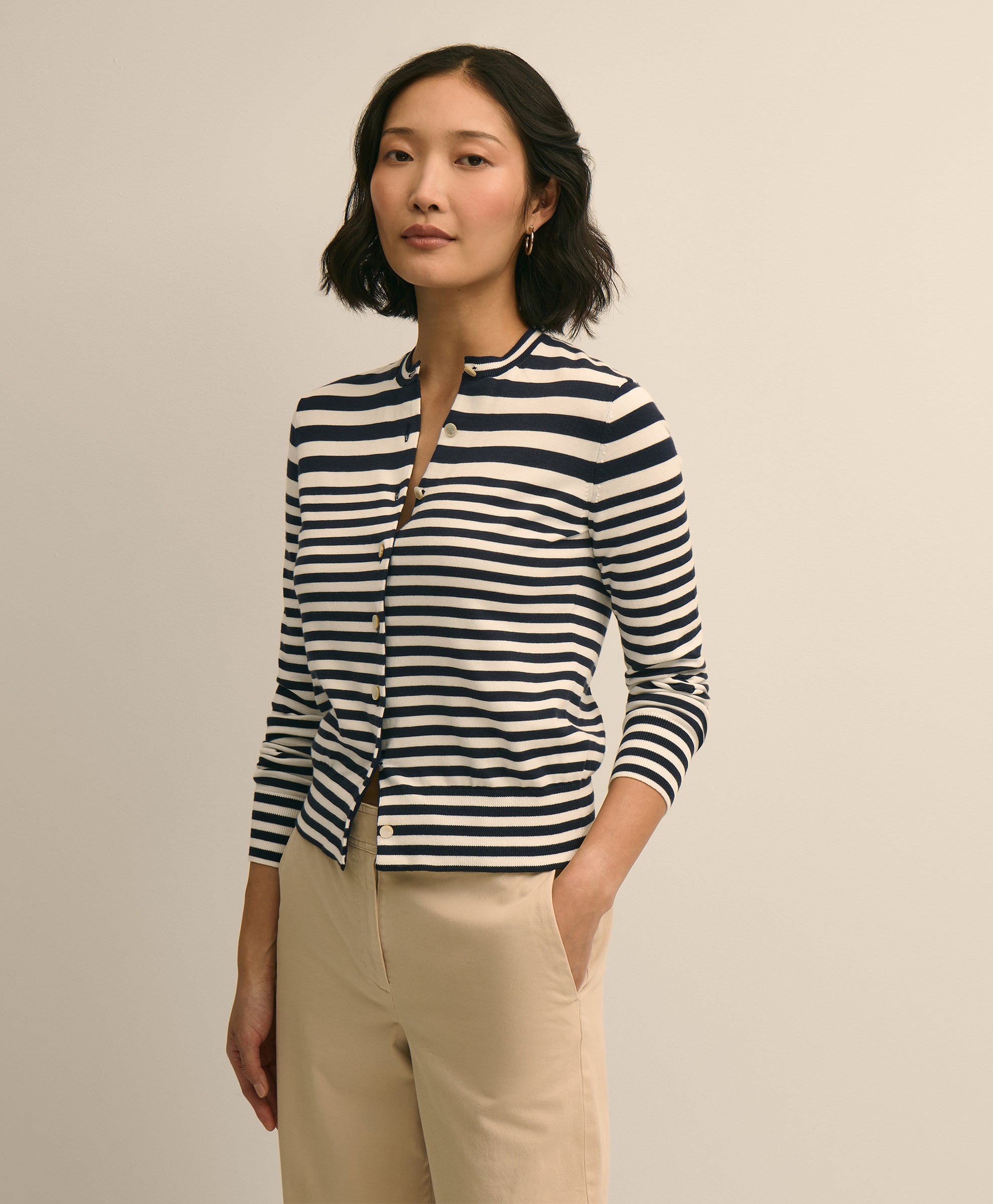 SWT SPMA CTN STRIPED CARDIGAN NAVY VARIG
