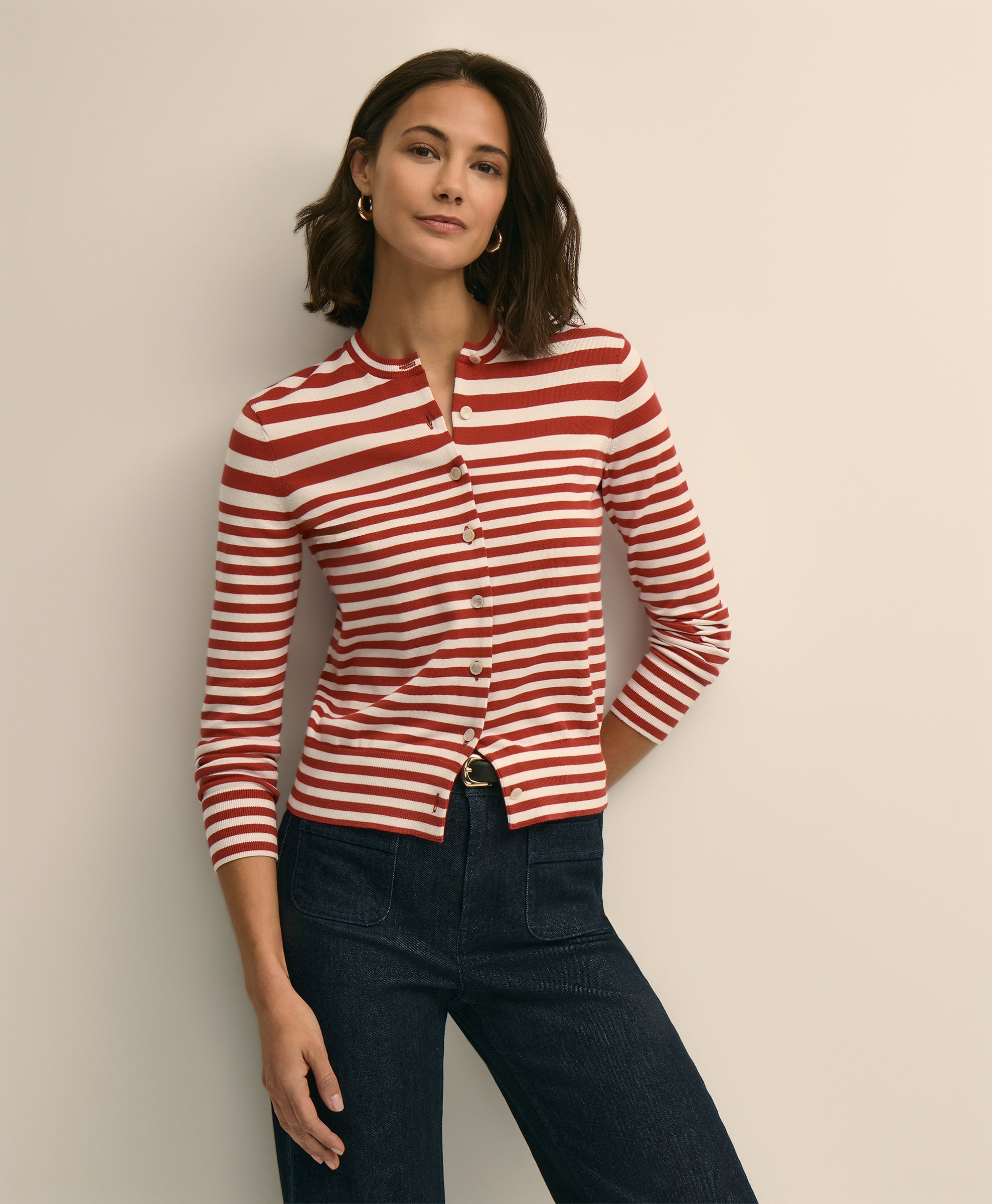 SWT SPMA CTN STRIPED CARDIGAN RED WHITE