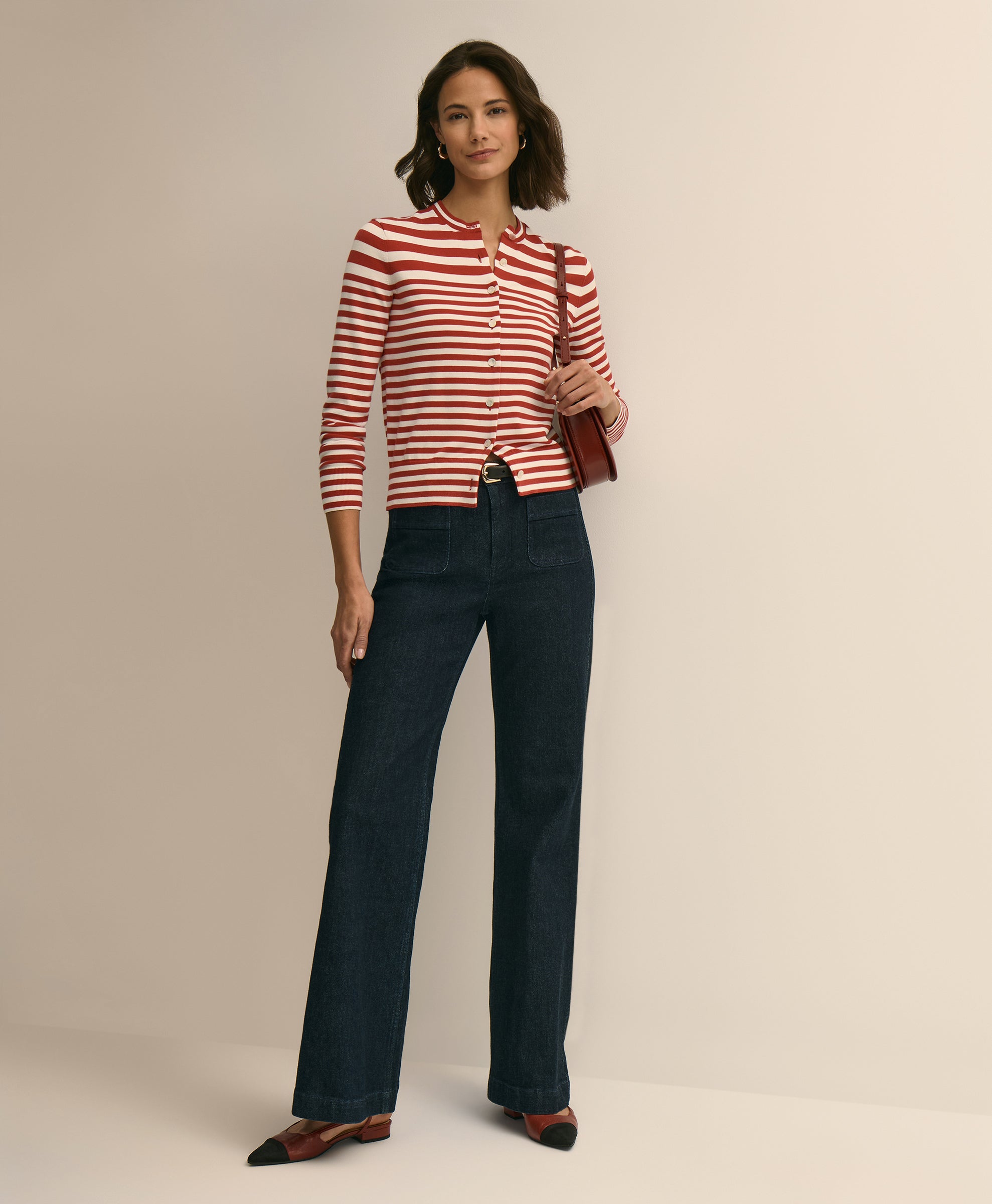SWT SPMA CTN STRIPED CARDIGAN RED WHITE