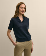 SWT CTN RFFL NECK SS POINTELLE Navy