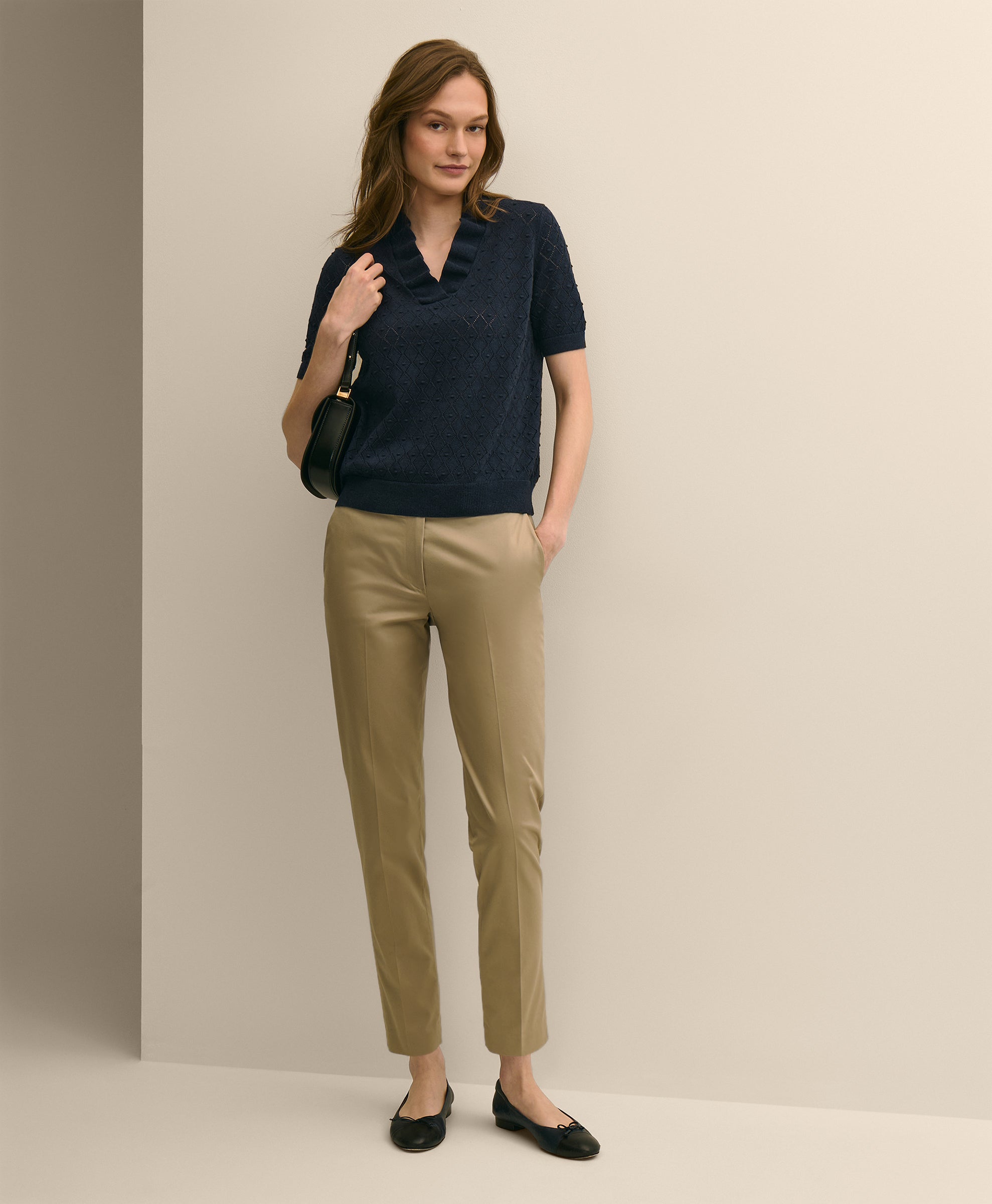 SWT CTN RFFL NECK SS POINTELLE Navy