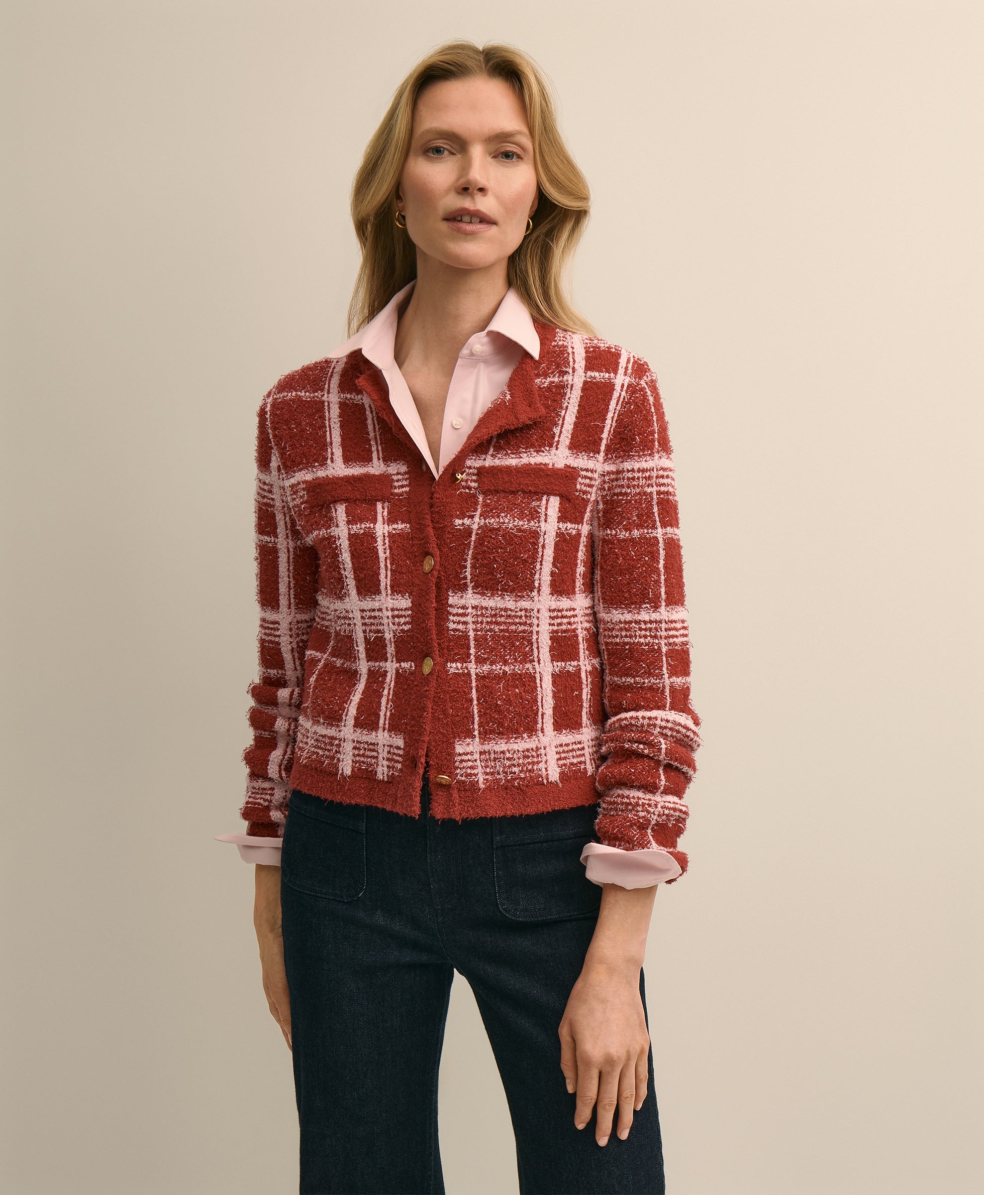 SWT JKT CTN NYLN TWEED PLAID RED plaid T