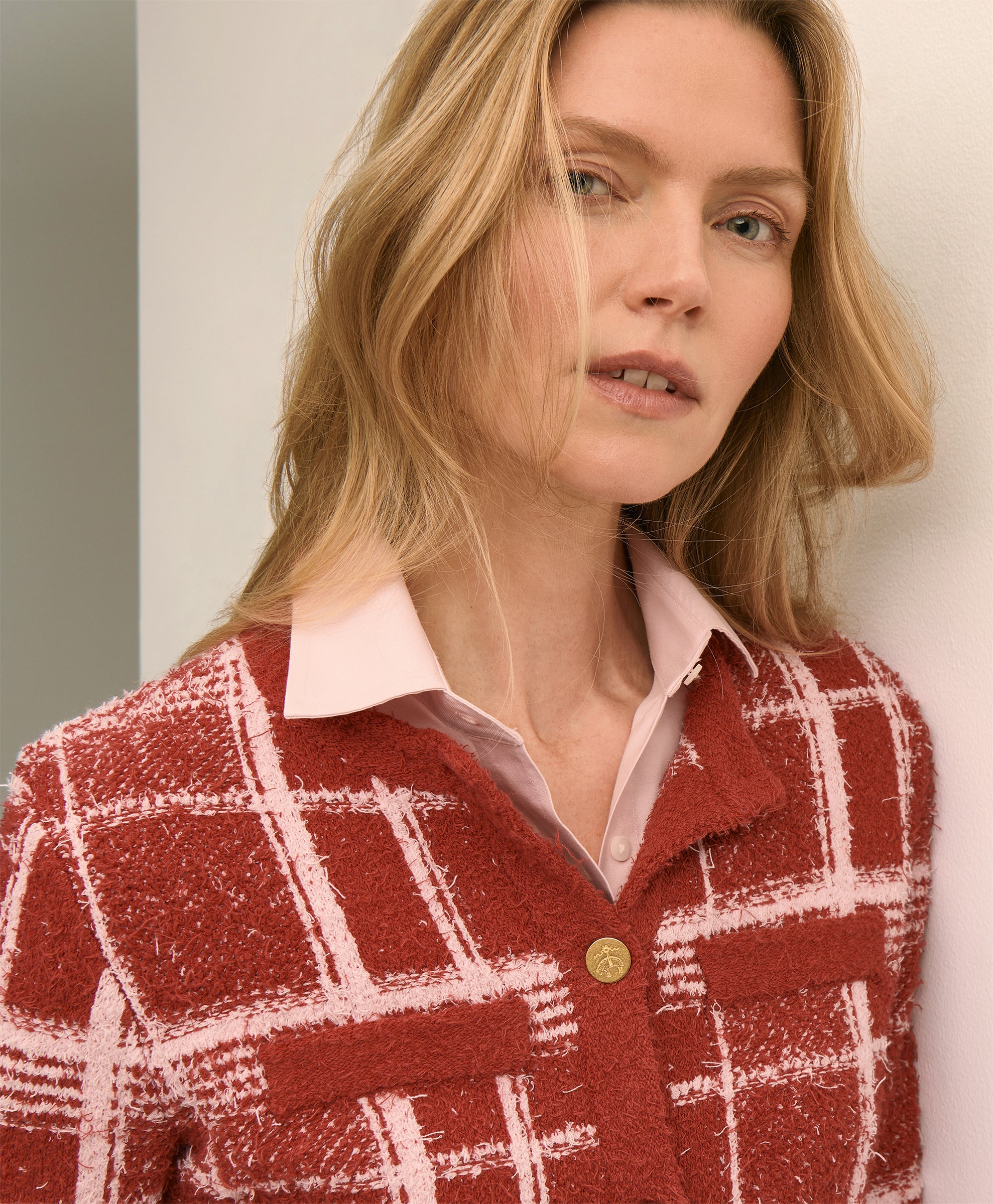 SWT JKT CTN NYLN TWEED PLAID RED plaid T