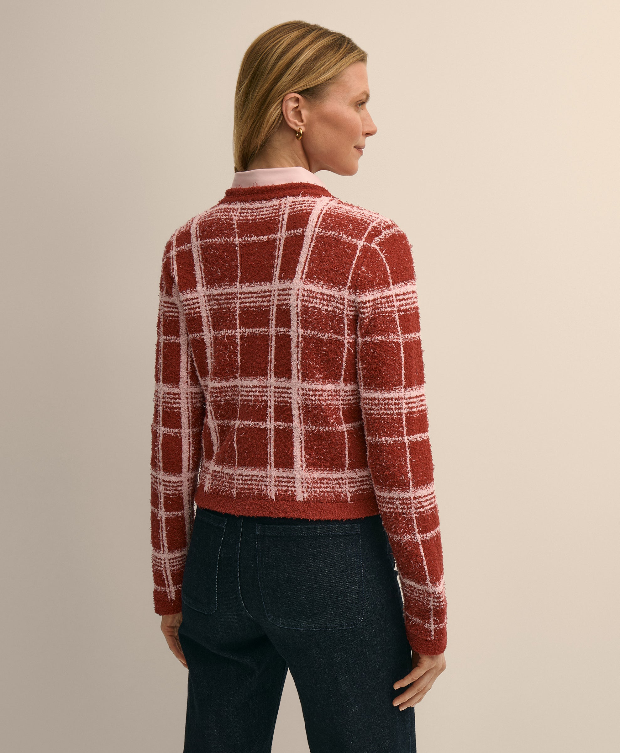 SWT JKT CTN NYLN TWEED PLAID RED plaid T