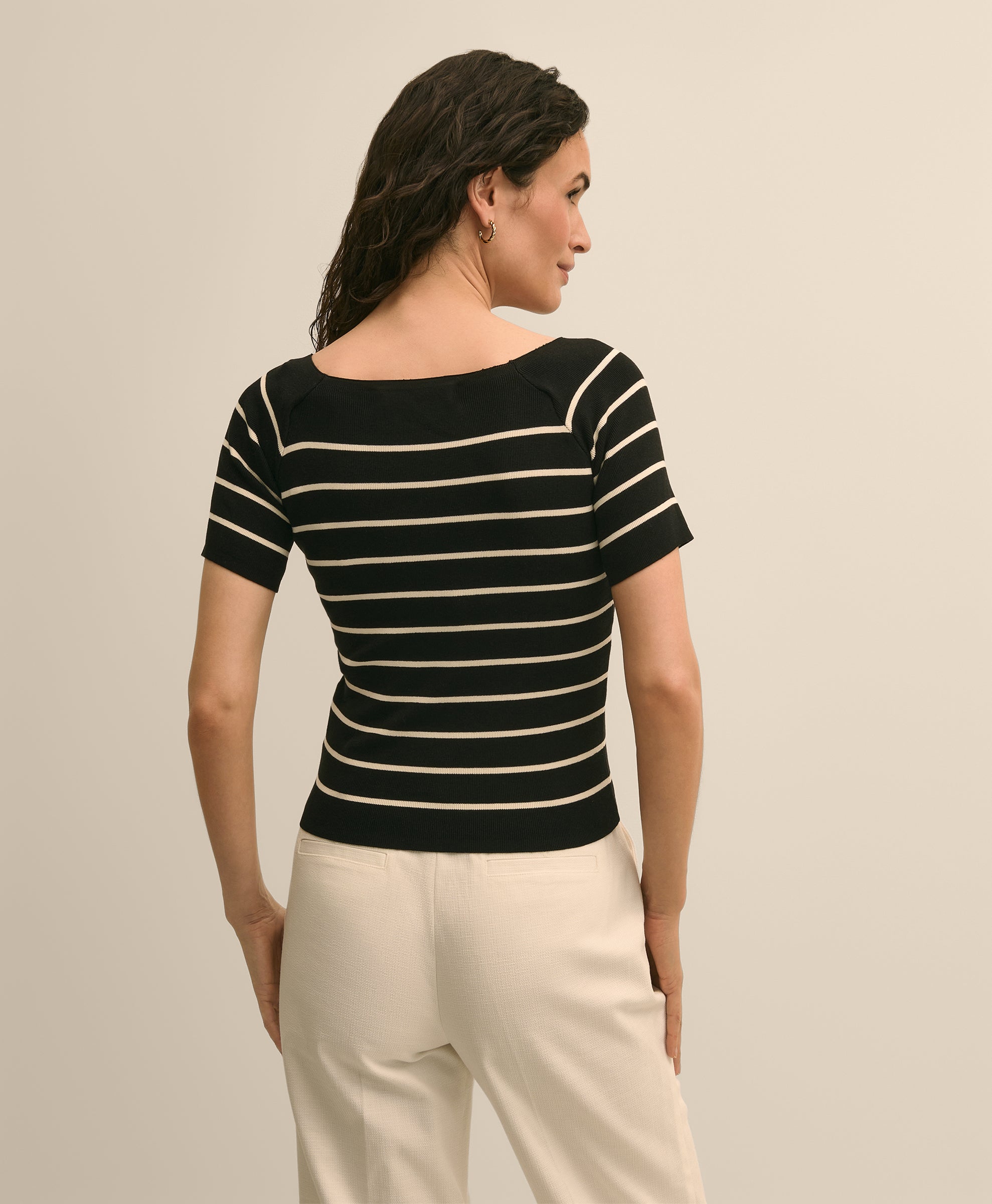 SWT SS OFF SHOULDER STRIP Black off whit