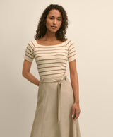 SWT SS OFF SHOULDER STRIP OFF WHITE AND