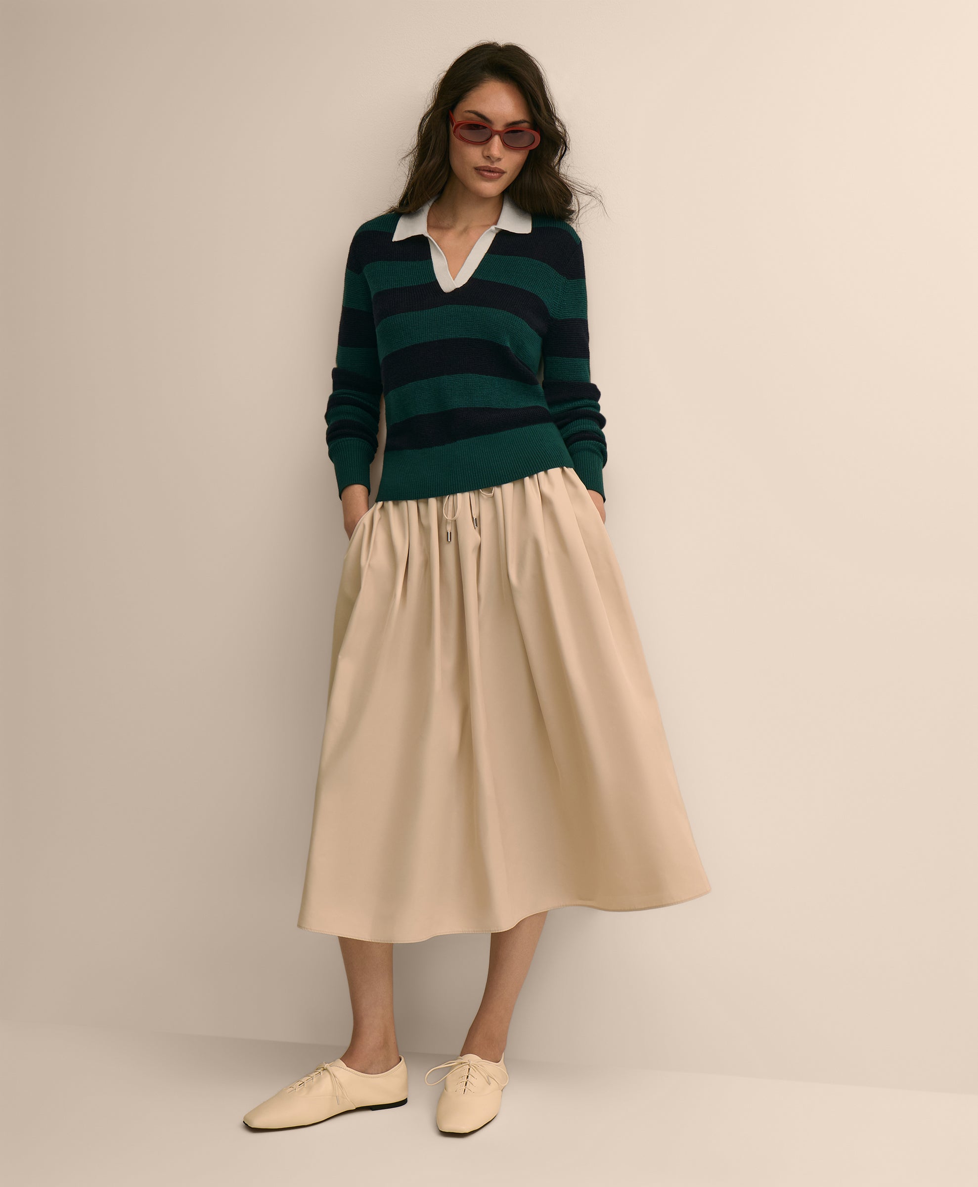 Merino Wool Striped Johnny Collar Sweater