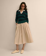 Merino Wool Striped Johnny Collar Sweater