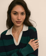Merino Wool Striped Johnny Collar Sweater