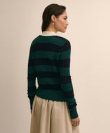 Merino Wool Striped Johnny Collar Sweater